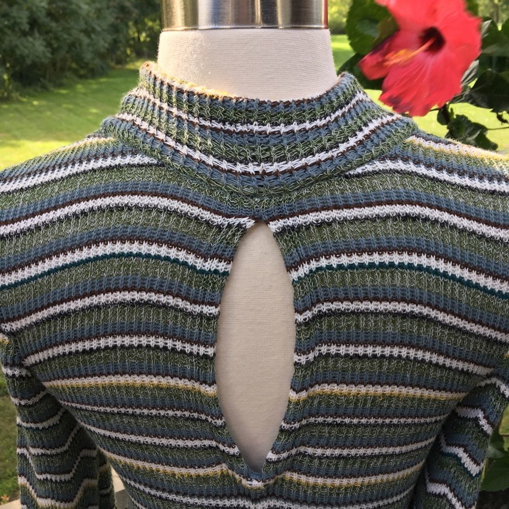 Free People ZigZag Chevron Knitted Multicolor Green Flare Sleeve Sweater Dress - Picture 8 of 10